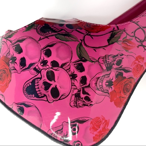 Ami Clubwear Skull & Roses Hot Pink Platform Heels - Picture 6 of 8